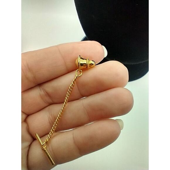 Vintage Star Tie Tack Button Bar Clasp Chain Gold Tone Dad Grandpa Gift - Picture 7 of 9